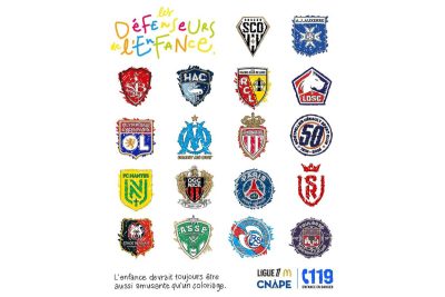 Tous les blasons de Ligue 1 coloriés pour la défense de l’enfance en une image